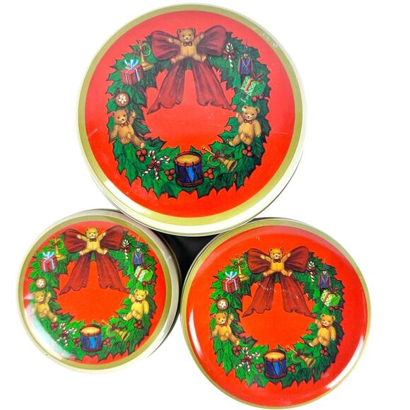 Nesting/Stacking Christmas Tins New Never Used Rocking Horse Sleigh Teddy Bear! - Picture 4 of 9